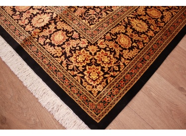Persian carpet Ghom pure Silk 200x200 cm Black Gold