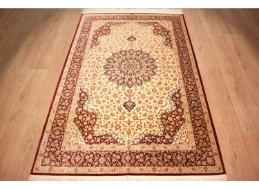 Persian Silk Carpet Ghom 198x127 cm Beige